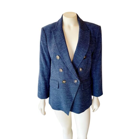 Veronica Beard Dickey Jacket Herringbone Empire Navy Blazer DoubleBreasted Sz 8